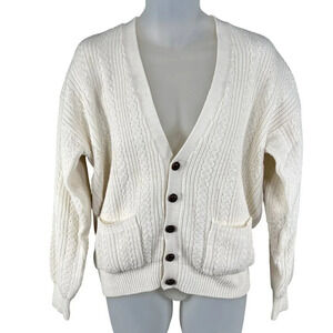 VTG Towncraft Men M Cable Knit Cardigan Sweater Wood Buttons Pockets Grandpacore